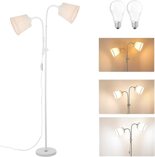 Floor Lamp, Industrial Metal Floor Lamps for Living Room with Adjustable Bendable 2 in 1 Reading Table Lamps for Living Room Bedroom Office (W2+Linen)