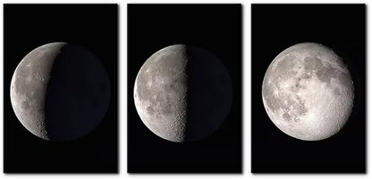 Pacimo Moon Canvas Prints Wall Art Space Pictures Paintings Modern Gallery Wrapped Black and White Abstract Sky Giclee Artwork for Living Room Bedroom Home Office Decor Ready to Hang - 16"x24"x3 Panel
