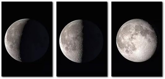 Pacimo Moon Canvas Prints Wall Art Space Pictures Paintings Modern Gallery Wrapped Black and White Abstract Sky Giclee Artwork for Living Room Bedroom Home Office Decor Ready to Hang - 16"x24"x3 Panel