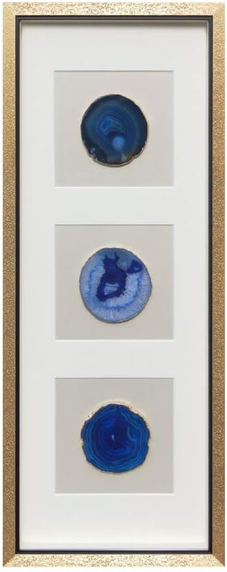 ARTECORS Handmade 15.7"x15.7" Gold Edge Natural Agate Wall Art with Shadow Box Frame Front Glass for Living Room Bedroom Home Decoration (Trio Blue)