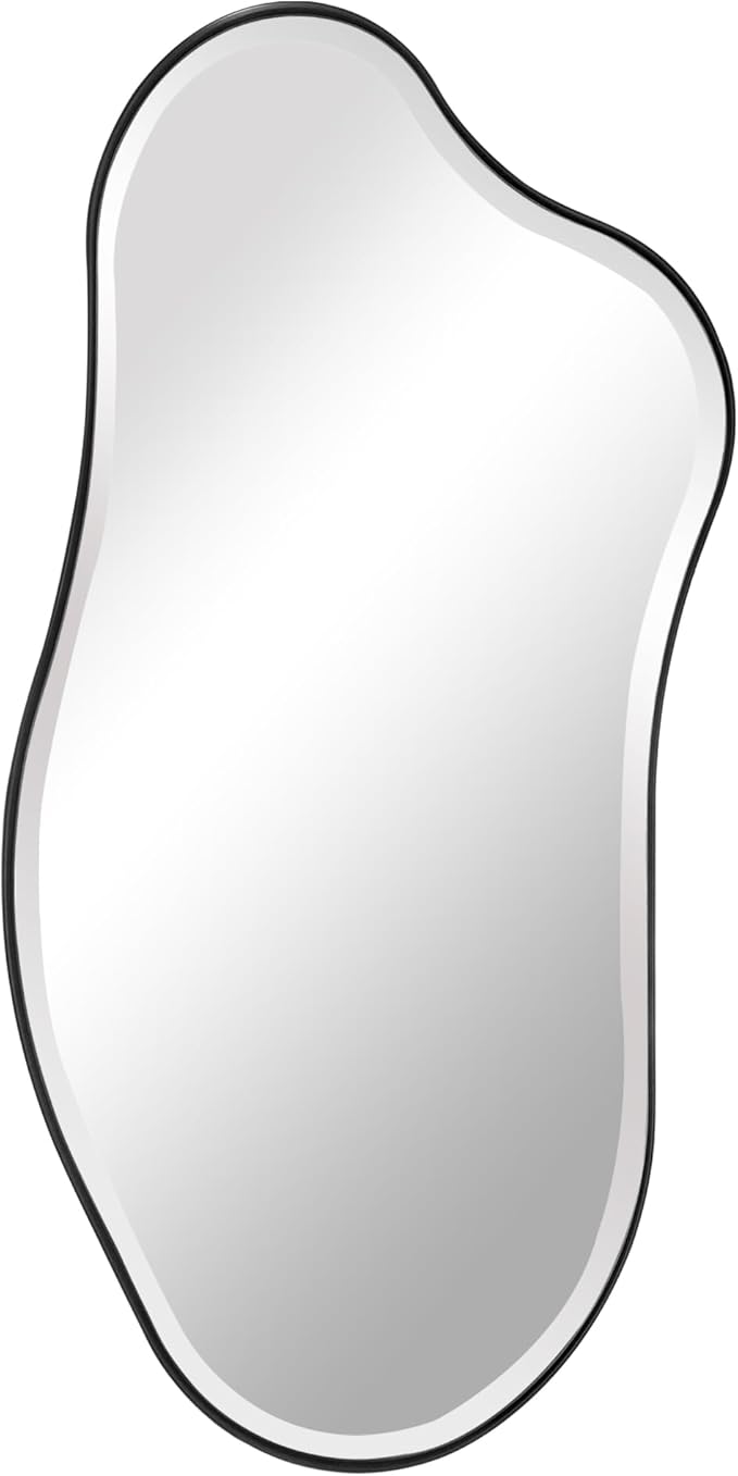 POZINO Irregular Beveled Mirror, 40"x20" Premium Asymmetrical Wall Mirror with Metal Frame, Modern Organic Shaped Mirrors for Living Room Bathroom Bedroom Hallway Entryway, Horizontal/Vertical Hanging