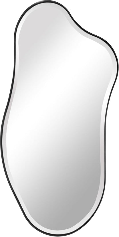 POZINO Irregular Beveled Mirror, 40"x20" Premium Asymmetrical Wall Mirror with Metal Frame, Modern Organic Shaped Mirrors for Living Room Bathroom Bedroom Hallway Entryway, Horizontal/Vertical Hanging