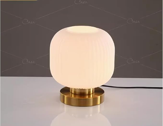 Bedside Table Lamp with Glass Shade, Small Nightlight Lamp Elegant Nightstand Lamp Modern Desk Lamp with Plug-in Style for Bedroom Living Room Tabletop,Milky White, Dia7.9 x H8.7
