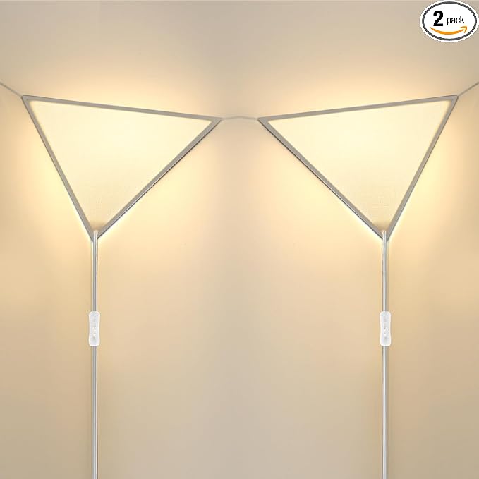 Easy Installation Corner Light with Linen Shade, 2 Pack Corner Lights for Living Room, Space-Saving Plug in Ceiling Light with Switch, Modern Apartment Lighting for Bedroom, Office, Study