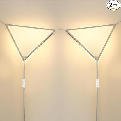 Easy Installation Corner Light with Linen Shade, 2 Pack Corner Lights for Living Room, Space-Saving Plug in Ceiling Light with Switch, Modern Apartment Lighting for Bedroom, Office, Study