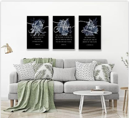 Faith, Hope & Love Bible Verse Inspirational Wall Art， Christian Canvas Wall Art, A Great Christian Religious Decor Gift for Living Room Christian Bedroom，(38 x 58cm x 3pcs) Framed （black）