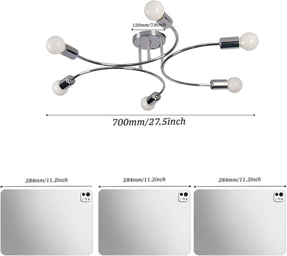 FRIXCHUR 6-Light Sputnik Chandelier, Sliver Mid-Century Modern Semi Flush Mount Ceiling Light, Metal Fixture with E26 Sockets for Bedroom, Living Room, Kitchen (Bulbs Not Included)