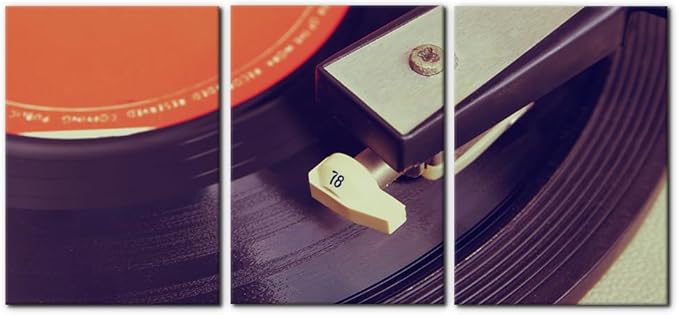 Pacimo 3 Pieces Canvas Wall Art - Old Record Player Pictures Painting Prints on Canvas Retro Musical Instrument Painting Modern Wall Art for Home Decor Stretched and Framed Ready to Hang - 20"x28"x3