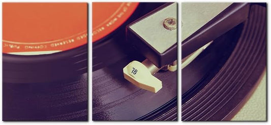 Pacimo 3 Pieces Canvas Wall Art - Old Record Player Pictures Painting Prints on Canvas Retro Musical Instrument Painting Modern Wall Art for Home Decor Stretched and Framed Ready to Hang - 20"x28"x3
