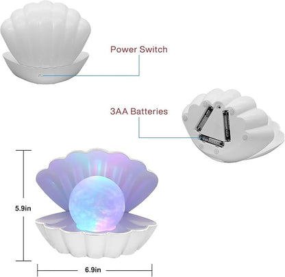 LKUA Shell Pearl Beach Themed Night Light, RGB 8 Colors Changing Mood Shell Pearl Lamps, Bedside LED Clamshell Portable Night Lights for Bar (White)