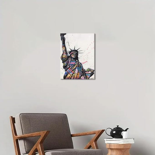 Yatsen Bridge Banksy Street Graffiti Pop Wall Art, America Statue of Liberty Canvas Picture Art Print, Modern Home Decor for Living Room Bedroom Ready to Hang - 12x16 inch