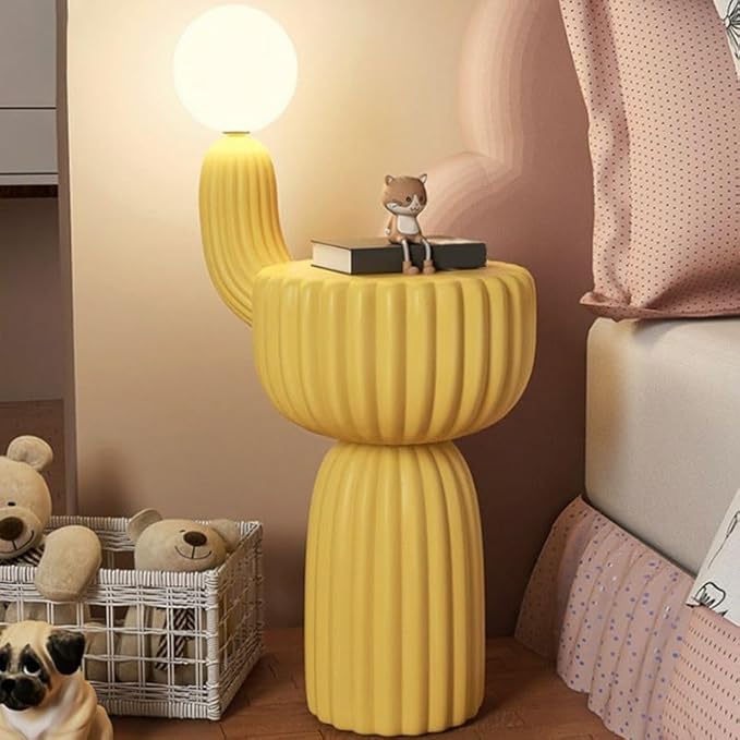 Floor Lamp Standing Lamp, Contemporary 3-Color Light Globe Plastics Lampshape Resin Floor Lamp with Table for Living Room Reading Bedroom Home Office, Yellow