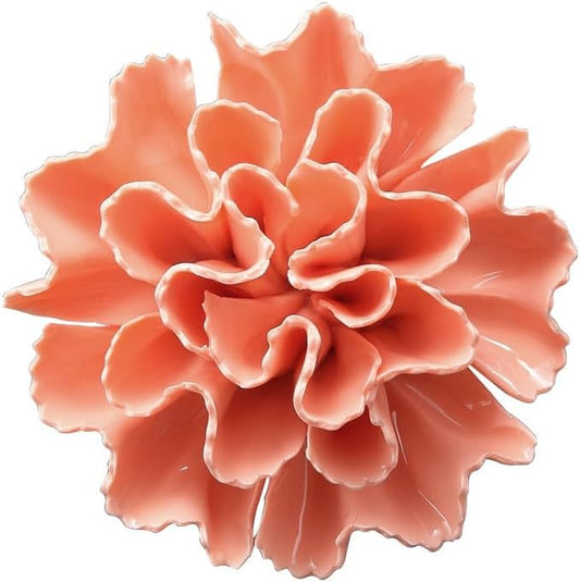 Carnation 3.15" Ceramic 3D Wall Art, Handmade Porcelain Flower Decoration for Home Office Decor (Orange Pink)