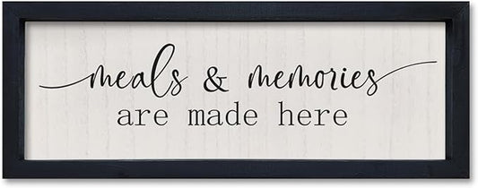 comurdyo Kitchen Meals and Memories Are Made Here Wall Decor 16"x6" for Modern Rustic Dining Room Kitchen Sign Small Minimalist Wooden Framed Wall Hanging Art (Black)