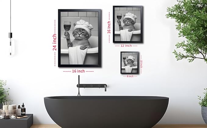 ARKZSHO Funny Black Cat Bathroom Wall Decor Black and White Wall Art Canvas Print Modern Farmhouse Restroom Home Decoration (Framed 16''x24'')