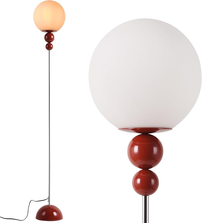 DEC LUCE DECOLUCE LIGHTING Modern Floor Lamps for Living Room, Globe Glass Shade Floor lamp for Bedroom, Standing lamp for Office, Corner(red)