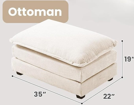 ROWHY Ottoman for Sectional Cloud Couch, Corduroy Ottoman for Deep Seat Modular Couch for Apartment, Living Room and Bedroom, Beige | Arrange Freedom