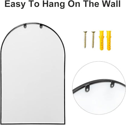 Dewfig Arch Wall Mirror Mounted Decorative, 24"x42", Arched Window Pane Mirror for Wall-Mounted for Entryway, Bathroom Vanity, Living Room or Bedroom, Iron Frame, Black