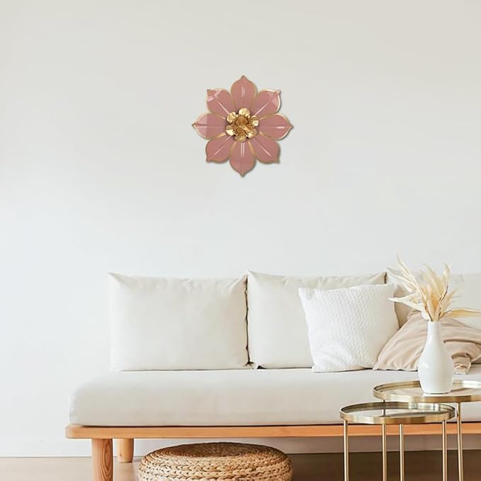 10" Metal Flowers Wall Decor, Pink & Gold 3D Floral Metal Wall Art Decor for Inoor & Outdoor Use, Vintage & Modern Walls Arts for Bathroom, Living Room, Bedroom, Office, Garden, Patio, Porch, 1 Piece