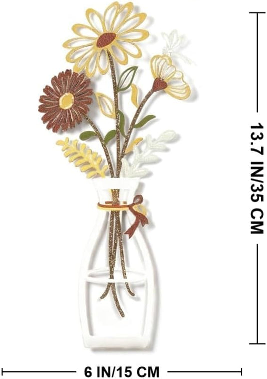 Zcblcyj 3 Pieces Metal Flowers Wall Art Set Handcrafted Floral Metal Wall Decor with Textured Finish, Elegant Iron Flower Wall Art for Living Room, Bedroom, Bathroom Decoration (Yellow&Brown-White)