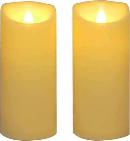 CANDLE CHOICE Outdoor Battery-Operated Flameless Candles with Remote Timer Waterproof Flickering Plastic Electric LED Pillar Lights for Lantern Patio Garden Wedding Halloween Christmas 3”x7” 2 Pack