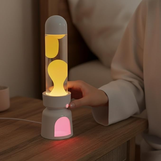 Lighthouse Liquid Motion Lamp, Decorative Night Light with Yellow Wax, 13-Color Changing, Safe Flameless Mood Lighting for Gift and Home Decor- White Base