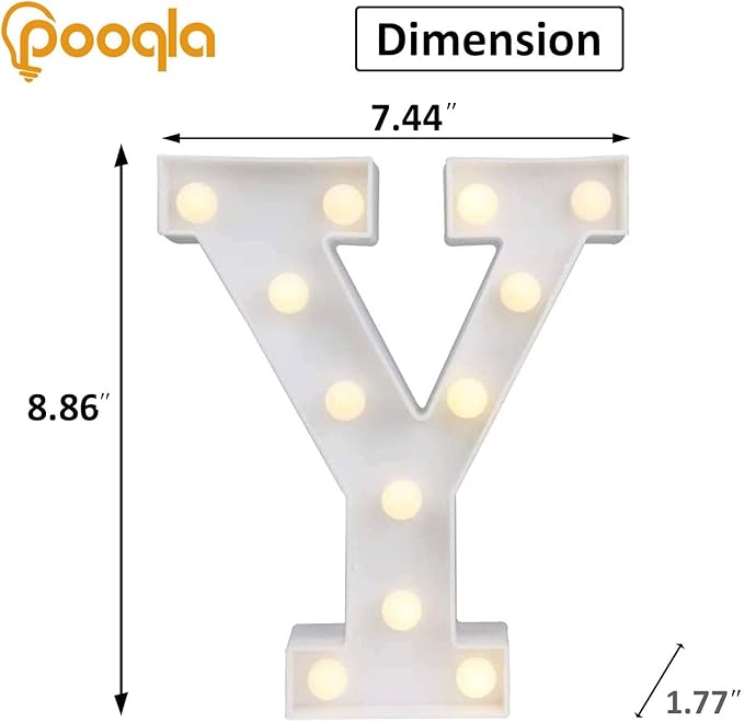 Pooqla LED Light Up Letters, Warm White and Colorful Lighted Marquee Letters with Remote, Lighted Letter for Party Birthday Decorations, Gift for Girls Boys Night Light, Wedding Home Decor, Letter Y