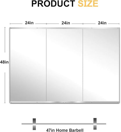 Home Gym Mirror for Wall, 48x24x3PCS, Full Length Workout Mirror, Large Frameless Tempered Glass Full Body Mirrors for Home Gym Yoga Fitness Garage Dance Studio, Black Color