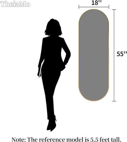 Oval Full Length Mirror, 55"×18" Wall-Mounted Mirror with Gold Frame, Ultra-Clear Explosion-Proof Dressing Mirror, Simple and Classic Deco for Cloakroom/Bedroom/Living Room