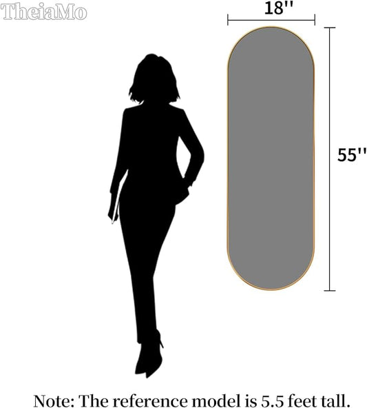 Oval Full Length Mirror, 55"×18" Wall-Mounted Mirror with Gold Frame, Ultra-Clear Explosion-Proof Dressing Mirror, Simple and Classic Deco for Cloakroom/Bedroom/Living Room