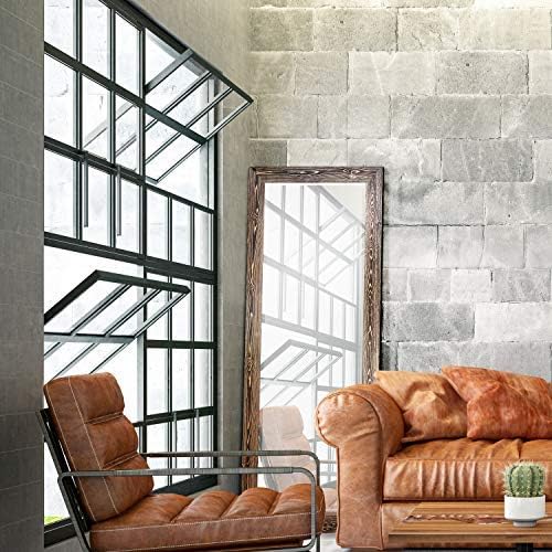 Renditions Gallery Full Body Mirror Dark Room Walnut Wooden Framed Large Standing Wall Mirror Farmhouse Boho Wall Mounted Decor for Bedroom Living Room Bathroom - 61"x25" LT07