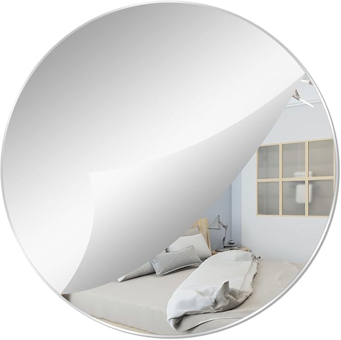 7.87" Round Wall Mirror Tile Self Adhesive Acrylic Mirror Sheet Sticker for Bathroom, Bedroom, Door, Home Decor