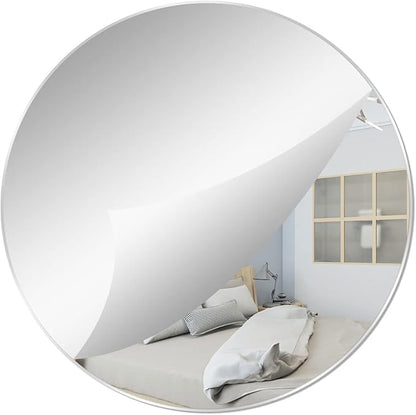 7.87" Round Wall Mirror Tile Self Adhesive Acrylic Mirror Sheet Sticker for Bathroom, Bedroom, Door, Home Decor