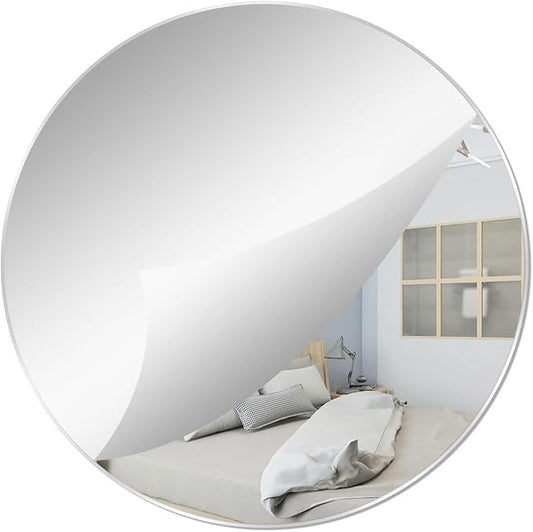 7.87" Round Wall Mirror Tile Self Adhesive Acrylic Mirror Sheet Sticker for Bathroom, Bedroom, Door, Home Decor