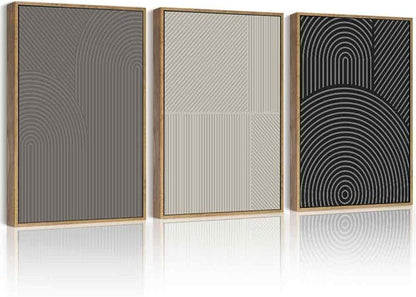 Drsoum Minimalist Abstract Wall Art Framed Modern Boho Neutral Line Wall Decor Mid Century Geometric Artwork Bedroom Living Room 12x16in Natural Framed