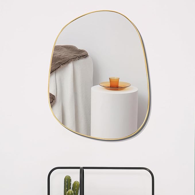 ELEHUME Asymmetrical Mirror for Wall Decor 27"*35", Modern Gold Framed Wall Mirror for Living Room Bathroom Bedroom Entryway ELE-STOU-0063Gold
