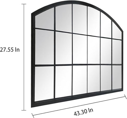 WAMIRRO Black Grid Wall Mirror,Wide Window Pane Black Mirror,Farmhouse Arched Wall Mirror,Mantel Mirror for Fireplace/Entryway/Hallway/Living Room,44“X28”