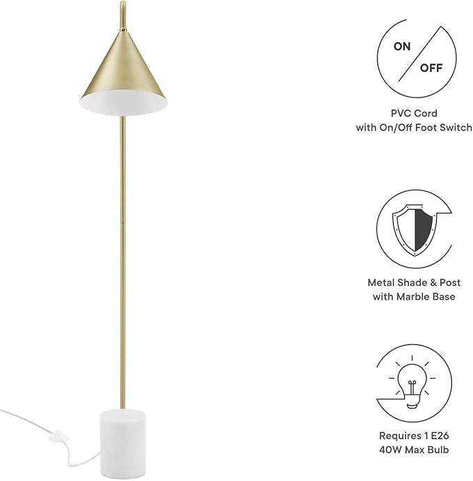Modway EEI-6531-SBR Ayla Marble Base Floor Lamp, Satin Brass