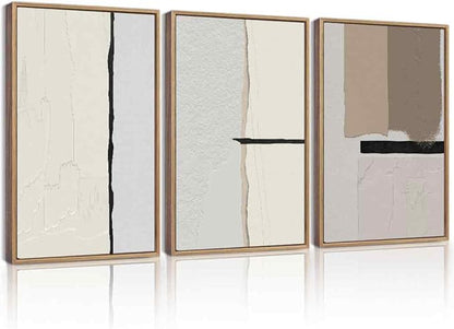 Drsoum Morden Abstract Wall Art Framed Neutral Beige Mid Century Textured Prints Minimalist Artwork Hallway Bedroom Ready to Hang 16x24in Natural Framed
