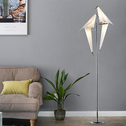 68 Inch Modern Bird Floor Lamp, Sliver Bird Swing Floor Light Fixtures for Bedroom, Unique LED Origami Crane Swing Standing Floor Lamp for Living Room
