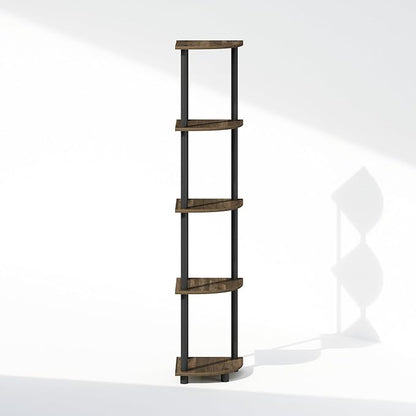 Furinno Turn-N-Tube Storage Shelves, 5-Tier Book Shelf, Corner Shelf, Toolless Open Shelves, for Organization and Storage, Living Room, Home Office, Hallway, Bedroom, Columbia Walnut