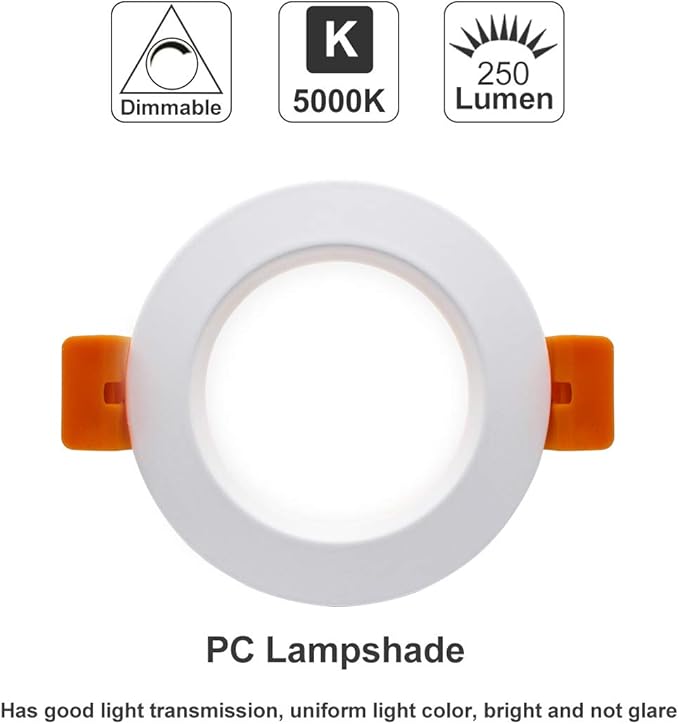 2 Inch LED Recessed Lighting, Dimmable Downlight 3W(35W Halogen Equivalent), CRI80, 5000K Daylight White Ceiling Light with LED Driver (10 Pack)