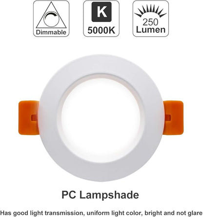2 Inch LED Recessed Lighting, Dimmable Downlight 3W(35W Halogen Equivalent), CRI80, 5000K Daylight White Ceiling Light with LED Driver (10 Pack)