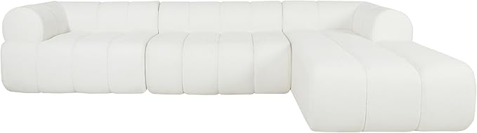 Christopher Knight Home Mania 122" Modular L-Shape Sofa Couch with Chaise Lounge, Modern Sectional Sofa Set for Living Room, Boucle Fabric Upholstered Cloud Couch with Deep Seat, Milky White