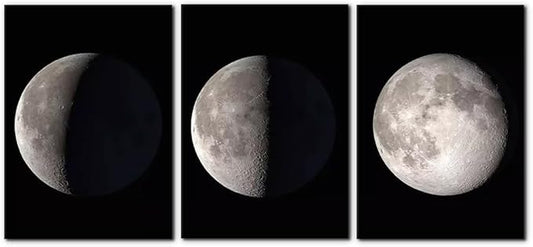 Pacimo Moon Canvas Prints Wall Art Space Pictures Paintings Modern Gallery Wrapped Black and White Abstract Sky Giclee Artwork for Living Room Bedroom Home Office Decor Ready to Hang - 20"x28"x3 Panel