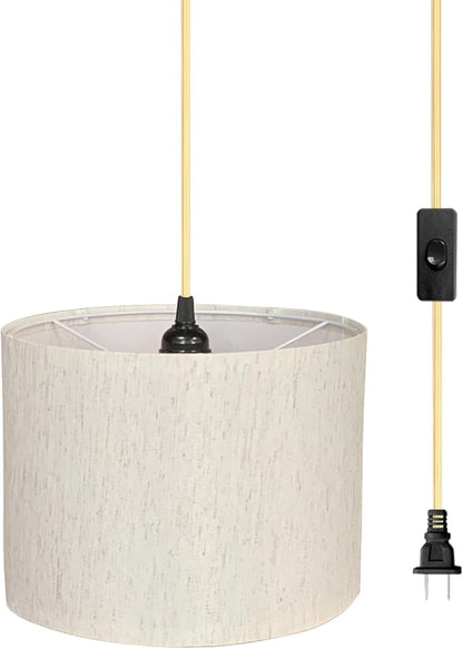 ZSLAIFU 15FT Plug in Pendant Light, Hanging Lamp with Switch, Flaxen Hanging Lights with Plug in Cord, Pendant Lamp with Remote Control，Pendant Light Fixture for Living Room Bedroom Farmhouse
