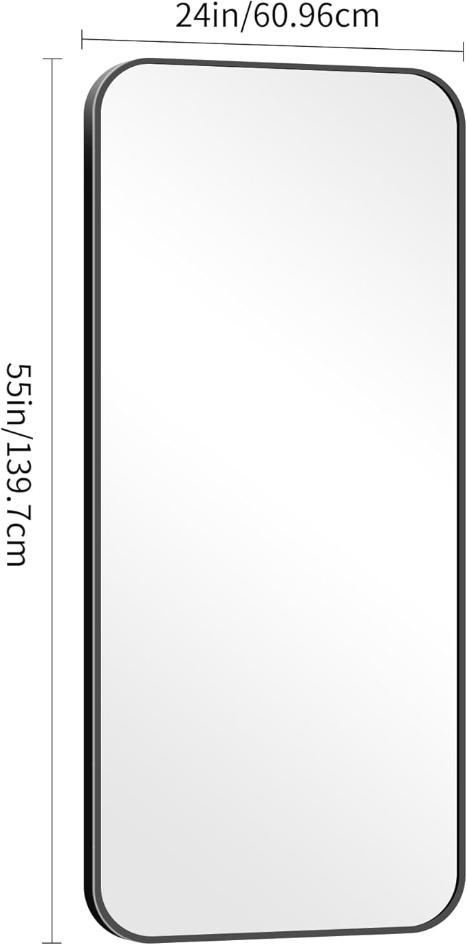 DESBING 24" x 55"Bathroom Mirror, Matte Black Wall Mirror with Metal Frame, Decorative Rectangular Vanity Mirror for Bedroom Bathroom Living Room Entryway (Horizontal/Vertical)
