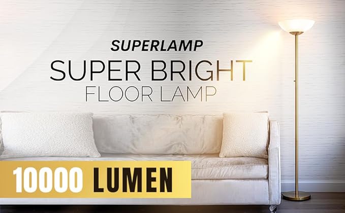 Modern Floor Superlamp 10000 Lumen - LED 75W, Dimmable 5 Changing Color, 85 CRI All Around Light, Tall Corner Standing Lamp with Cement Base and Acrylic Shade, Glare Free UpLight Kit Ready - White