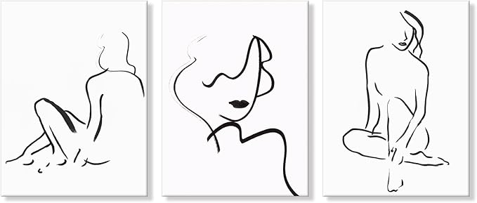 Chadow Artwork Abstract Woman Line Wall Art Black and White Wall Art Line Drawing Modern Minimalist Wall Decor Abstract Woman's Body Shape Poster Minimalist Line Artwork for Woman Bedroom Bathroom
