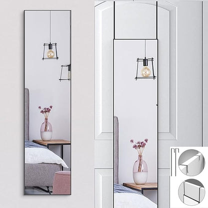 ANYHI Large Full Length Mirror, 65"x13.8" Door Mirror Full Length, 2 Hooks, Over The Door or Wall Monuted, Aluminum Frame, for Bedroom Bathroom Checkroom, Black